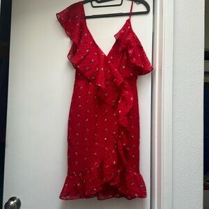 Red ruffle dress new with tag, asymmetrical stylish design